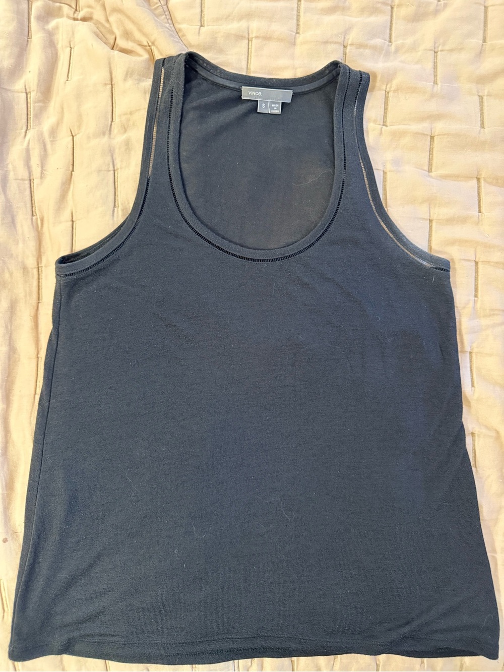 Vince Black Solid Semi Sheer Sleeveless Scoop Neck Tank Top Women's Size S
